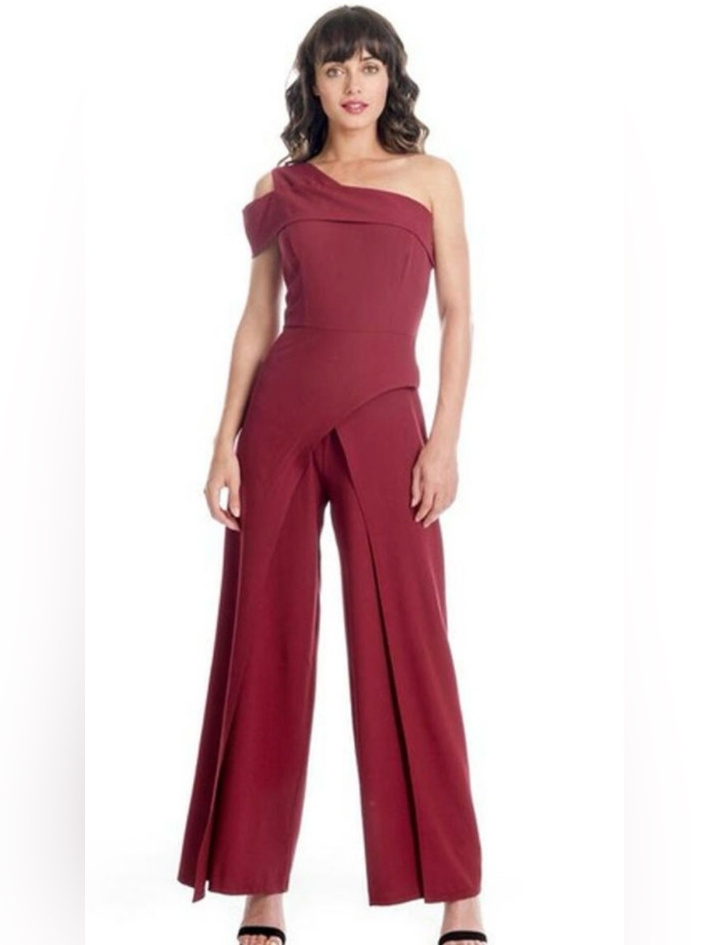 Elegant One-Shoulder Wide-Leg Jumpsuit in Burgundy